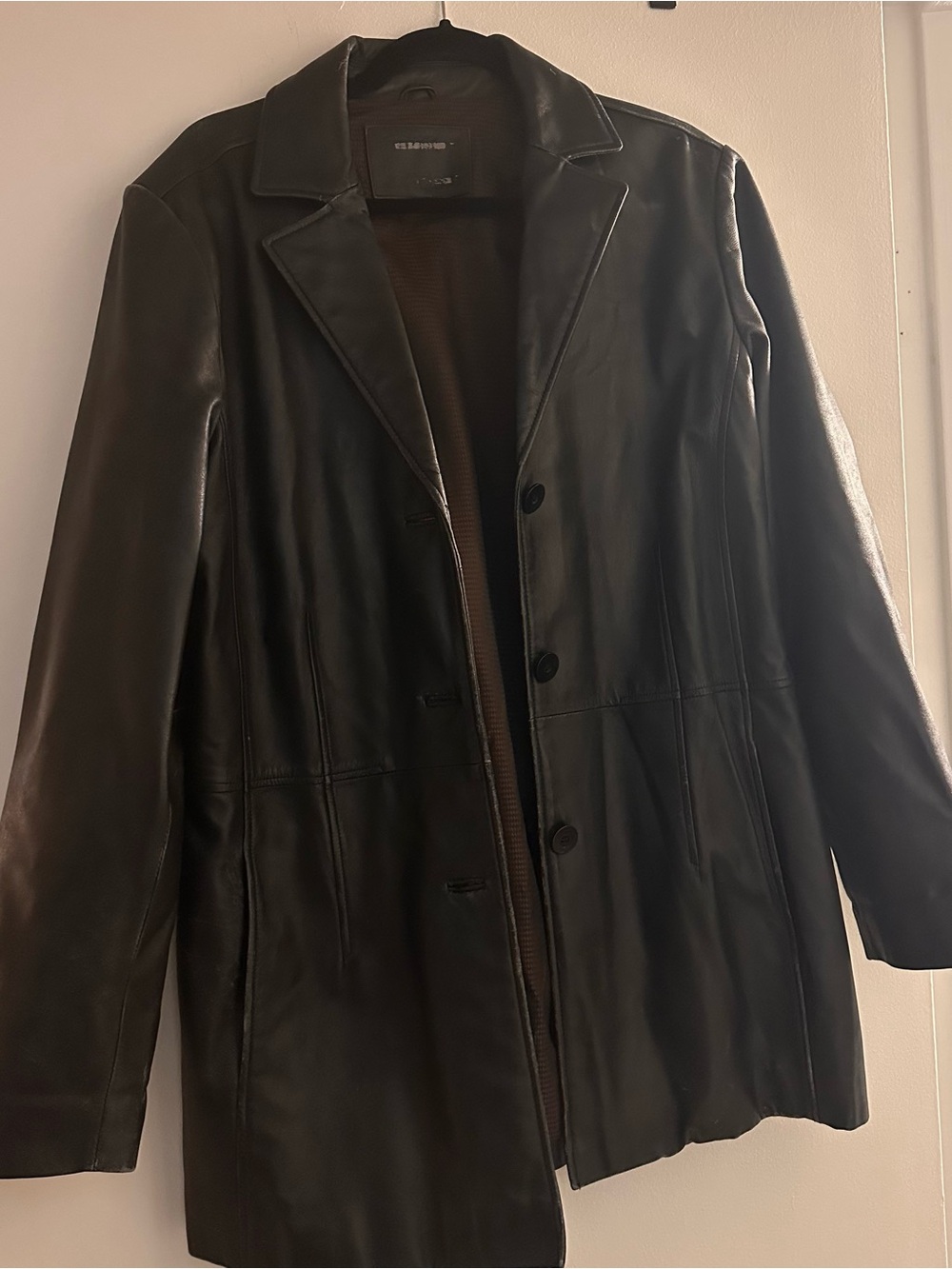 Woman’s Black Faux Leather Button-Front Jacket vintage overlarged